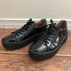 Patent Leather Glossy Black Sneakers with Zipper Detail